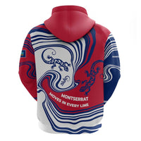 Montserrat Hoodie with Gecko Illustration Red Blue Wavy Line Design - Wonder Print Shop