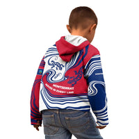 Montserrat Kid Hoodie with Gecko Illustration Red Blue Wavy Line Design - Wonder Print Shop