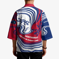Montserrat Kimono with Gecko Illustration Red Blue Wavy Line Design - Wonder Print Shop