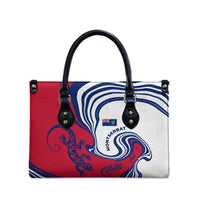 Montserrat Leather Bag with Gecko Illustration Red Blue Wavy Line Design - Wonder Print Shop