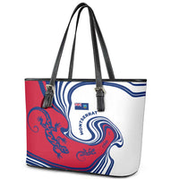 Montserrat Leather Tote Bag with Gecko Illustration Red Blue Wavy Line Design - Wonder Print Shop