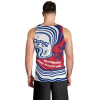 Montserrat Men Tank Top with Gecko Illustration Red Blue Wavy Line Design - Wonder Print Shop