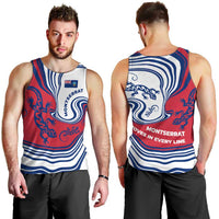 Montserrat Men Tank Top with Gecko Illustration Red Blue Wavy Line Design - Wonder Print Shop
