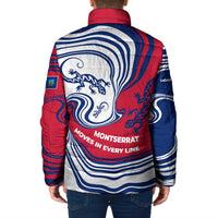 Montserrat Padded Jacket with Gecko Illustration Red Blue Wavy Line Design - Wonder Print Shop