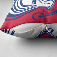 Montserrat Pillow Cover with Gecko Illustration Red Blue Wavy Line Design - Wonder Print Shop