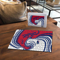 Montserrat Puzzle with Gecko Illustration Red Blue Wavy Line Design - Wonder Print Shop