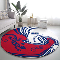Montserrat Round Carpet with Gecko Illustration Red Blue Wavy Line Design - Wonder Print Shop