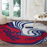 Montserrat Round Carpet with Gecko Illustration Red Blue Wavy Line Design - Wonder Print Shop