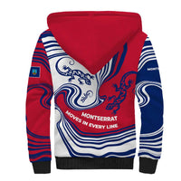 Montserrat Sherpa Hoodie with Gecko Illustration Red Blue Wavy Line Design - Wonder Print Shop