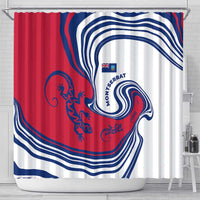 Montserrat Shower Curtain with Gecko Illustration Red Blue Wavy Line Design - Wonder Print Shop
