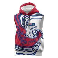 Montserrat Sleeveless Hoodie with Gecko Illustration Red Blue Wavy Line Design - Wonder Print Shop