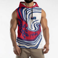 Montserrat Sleeveless Hoodie with Gecko Illustration Red Blue Wavy Line Design - Wonder Print Shop