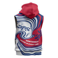 Montserrat Sleeveless Zip Hoodie with Gecko Illustration Red Blue Wavy Line Design - Wonder Print Shop