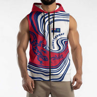 Montserrat Sleeveless Zip Hoodie with Gecko Illustration Red Blue Wavy Line Design - Wonder Print Shop