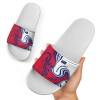 Montserrat Slide Sandals with Gecko Illustration Red Blue Wavy Line Design - Wonder Print Shop