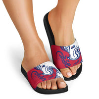 Montserrat Slide Sandals with Gecko Illustration Red Blue Wavy Line Design - Wonder Print Shop