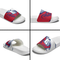 Montserrat Slide Sandals with Gecko Illustration Red Blue Wavy Line Design - Wonder Print Shop