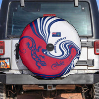 Montserrat Spare Tire Cover with Gecko Illustration Red Blue Wavy Line Design - Wonder Print Shop
