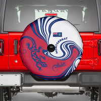 Montserrat Spare Tire Cover with Gecko Illustration Red Blue Wavy Line Design - Wonder Print Shop