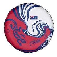Montserrat Spare Tire Cover with Gecko Illustration Red Blue Wavy Line Design - Wonder Print Shop