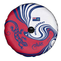 Montserrat Spare Tire Cover with Gecko Illustration Red Blue Wavy Line Design - Wonder Print Shop