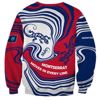 Montserrat Sweatshirt with Gecko Illustration Red Blue Wavy Line Design - Wonder Print Shop