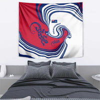 Montserrat Tapestry with Gecko Illustration Red Blue Wavy Line Design - Wonder Print Shop