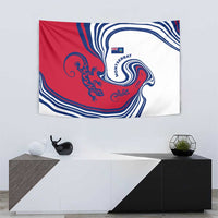 Montserrat Tapestry with Gecko Illustration Red Blue Wavy Line Design - Wonder Print Shop