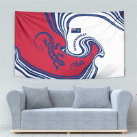 Montserrat Tapestry with Gecko Illustration Red Blue Wavy Line Design - Wonder Print Shop