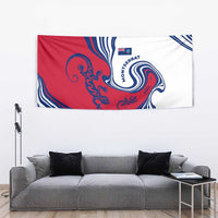 Montserrat Tapestry with Gecko Illustration Red Blue Wavy Line Design - Wonder Print Shop