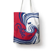 Montserrat Tote Bag with Gecko Illustration Red Blue Wavy Line Design - Wonder Print Shop