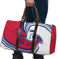 Montserrat Travel Bag with Gecko Illustration Red Blue Wavy Line Design - Wonder Print Shop