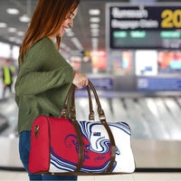 Montserrat Travel Bag with Gecko Illustration Red Blue Wavy Line Design - Wonder Print Shop