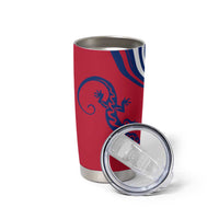 Montserrat Tumbler Cup with Gecko Illustration Red Blue Wavy Line Design - Wonder Print Shop