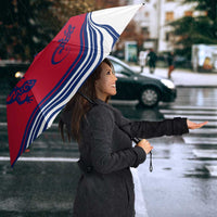 Montserrat Umbrella with Gecko Illustration Red Blue Wavy Line Design - Wonder Print Shop