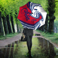 Montserrat Umbrella with Gecko Illustration Red Blue Wavy Line Design - Wonder Print Shop