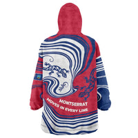 Montserrat Wearable Blanket Hoodie with Gecko Illustration Red Blue Wavy Line Design - Wonder Print Shop