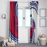 Montserrat Window Curtain with Gecko Illustration Red Blue Wavy Line Design - Wonder Print Shop