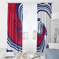 Montserrat Window Curtain with Gecko Illustration Red Blue Wavy Line Design - Wonder Print Shop