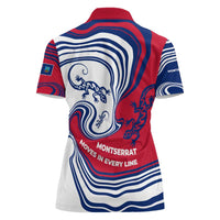 Montserrat Women Polo Shirt with Gecko Illustration Red Blue Wavy Line Design - Wonder Print Shop