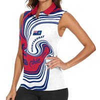 Montserrat Women Sleeveless Polo Shirt with Gecko Illustration Red Blue Wavy Line Design - Wonder Print Shop