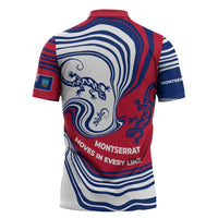 Montserrat Zipper Polo Shirt with Gecko Illustration Red Blue Wavy Line Design - Wonder Print Shop