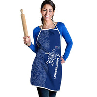 Montserrat Apron with Tribal Sea Turtle Illustration Blue Polynesian Pattern Design - Wonder Print Shop