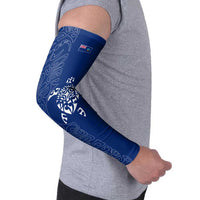 Montserrat Arm Sleeves with Tribal Sea Turtle Illustration Blue Polynesian Pattern Design - Wonder Print Shop