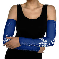 Montserrat Arm Sleeves with Tribal Sea Turtle Illustration Blue Polynesian Pattern Design - Wonder Print Shop