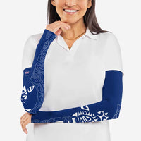 Montserrat Arm Sleeves with Tribal Sea Turtle Illustration Blue Polynesian Pattern Design - Wonder Print Shop