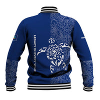 Montserrat Baseball Jacket with Tribal Sea Turtle Illustration Blue Polynesian Pattern Design - Wonder Print Shop