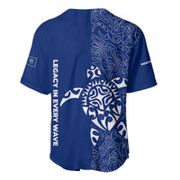 Montserrat Baseball Jersey with Tribal Sea Turtle Illustration Blue Polynesian Pattern Design - Wonder Print Shop