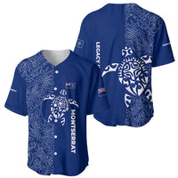 Montserrat Baseball Jersey with Tribal Sea Turtle Illustration Blue Polynesian Pattern Design - Wonder Print Shop