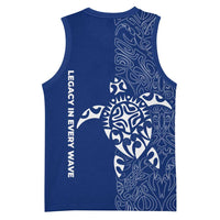 Montserrat Basketball Jersey with Tribal Sea Turtle Illustration Blue Polynesian Pattern Design - Wonder Print Shop